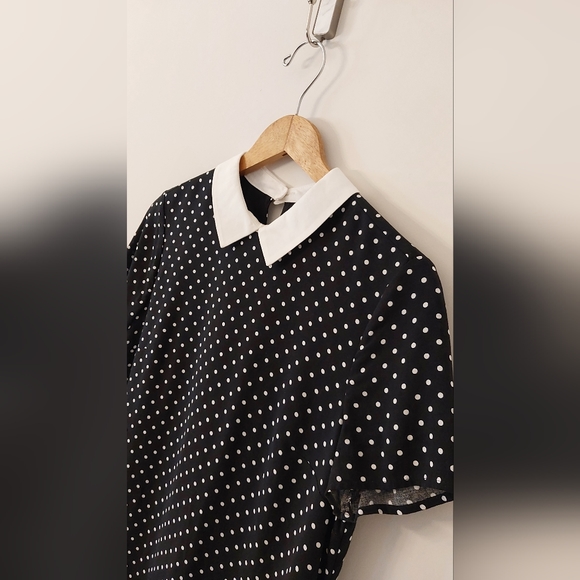 Forever 21 Black and White Polka Dot Dress with White Collar Classic Look Size M - Picture 1 of 6